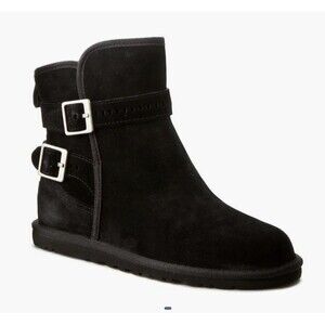 UGG Australia Simmens Black Suede Leather Waterproof Biker Boots Buckle Size 7
